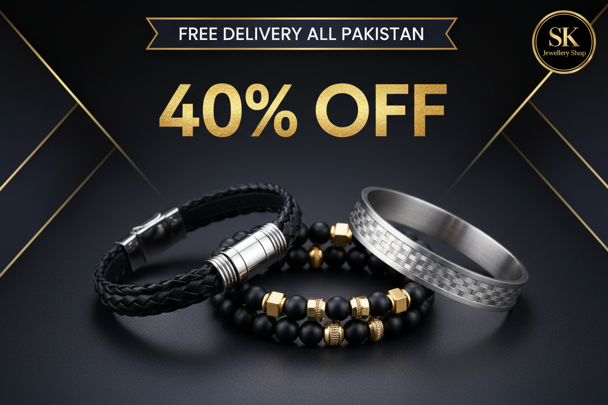 create A tamplate MenS bracelate Free Delivery All Pakistan And 40 % Discount And Logo Sk Jewellery Shop